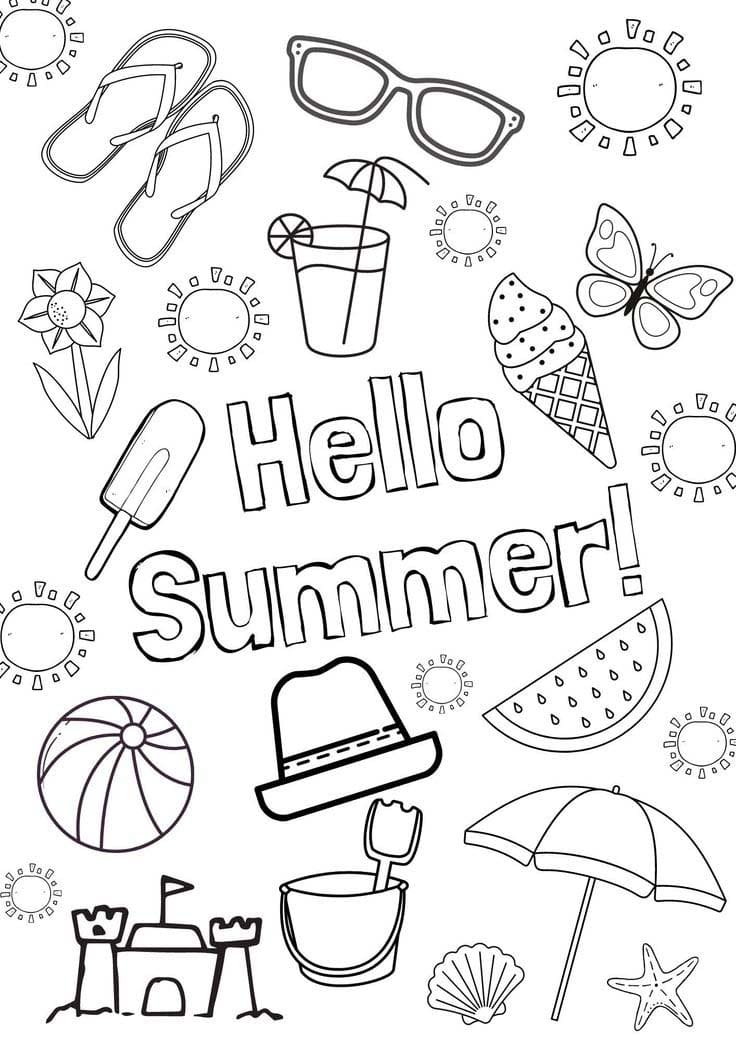 Hello Summer coloring page Download, Print or Color Online for Free