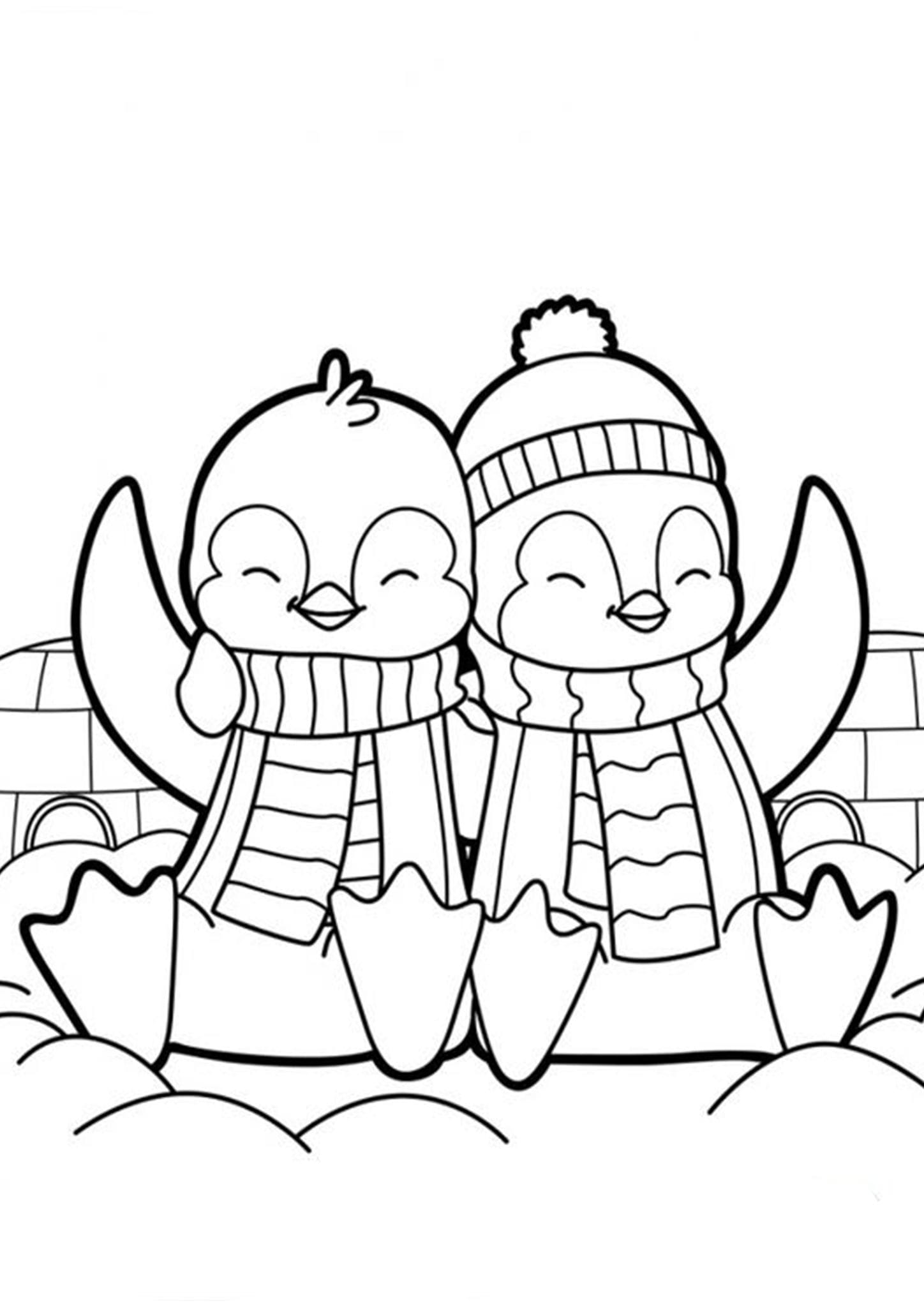 Two Penguins coloring page Download, Print or Color Online for Free