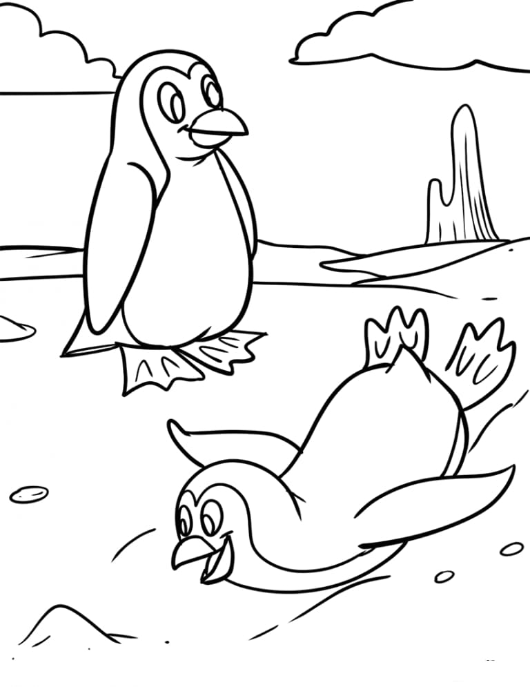 Two Penguins Cute coloring page Download, Print or Color Online for Free