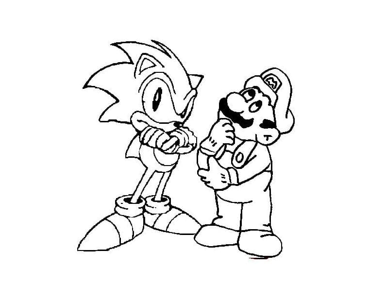 Sonic with Mario coloring page Download, Print or Color Online for Free