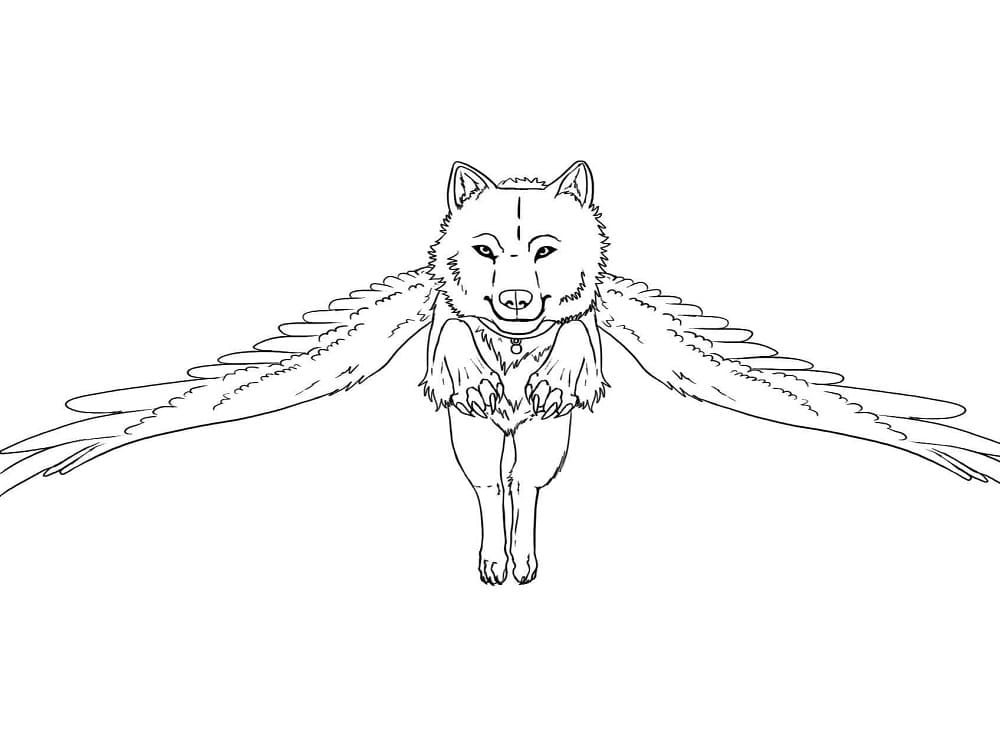 Wolf with Wings coloring page Download, Print or Color Online for Free