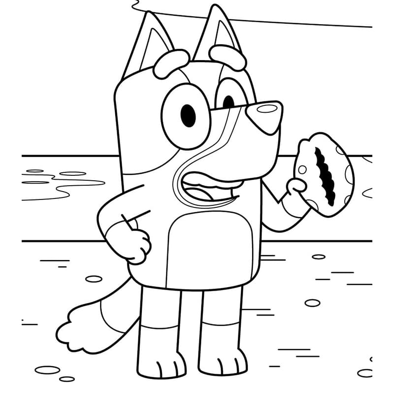 Bluey with a Shell coloring page Download, Print or Color Online for Free
