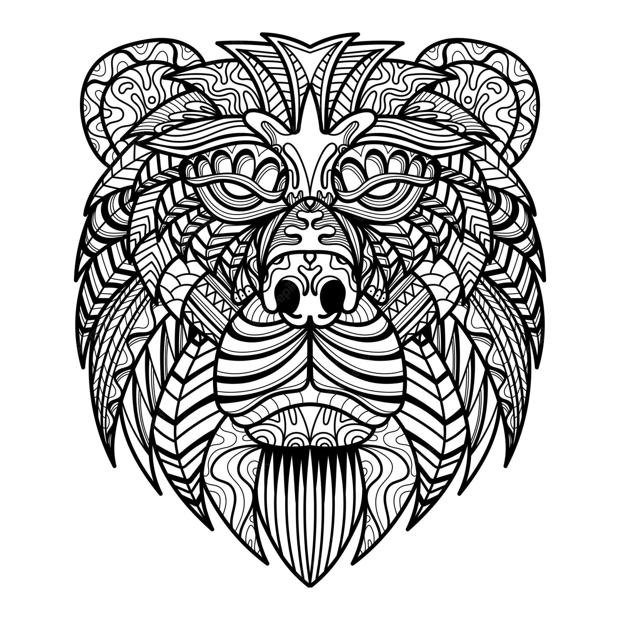 Bear Head Mandala coloring page Download, Print or Color Online for Free