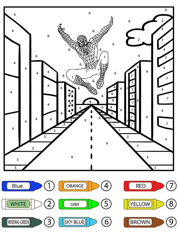 Perfect Spiderman Color By Number coloring page Download, Print or