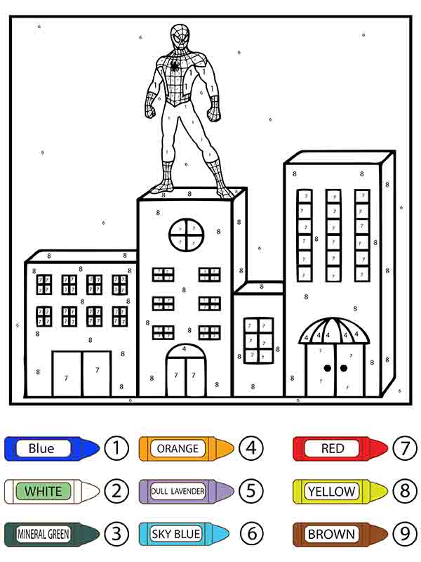 Spiderman Standing on Building Color By Number coloring page Download