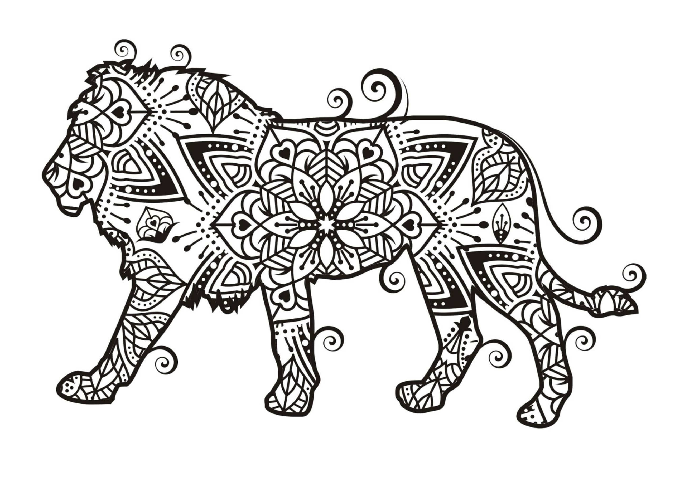 Lion Walking Mandala coloring page Download, Print or Color Online