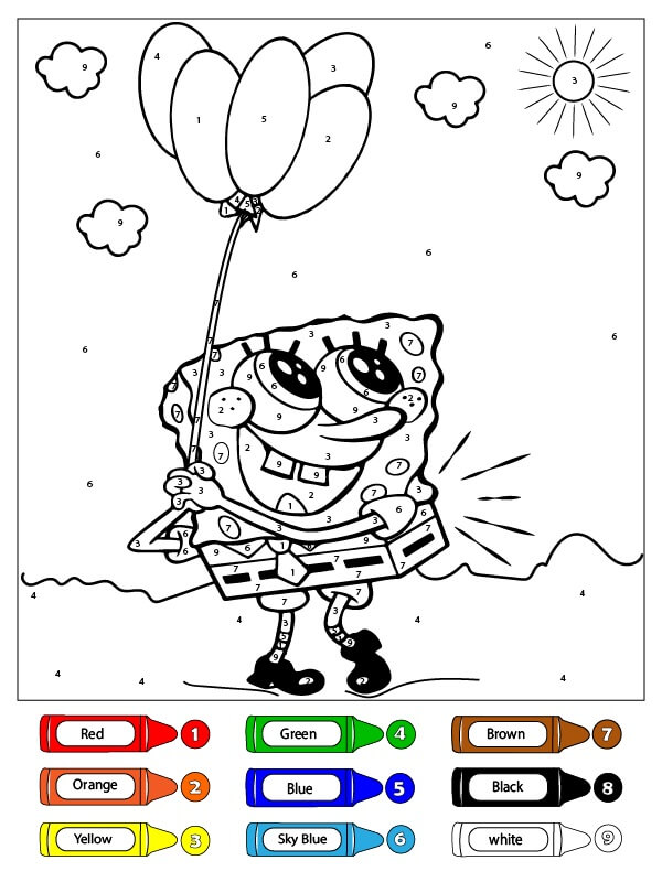 SpongeBob Color By Number coloring pages ColoringLib