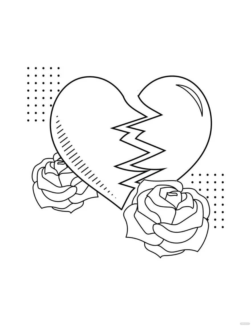 Broken Heart And Roses coloring page Download, Print or Color Online