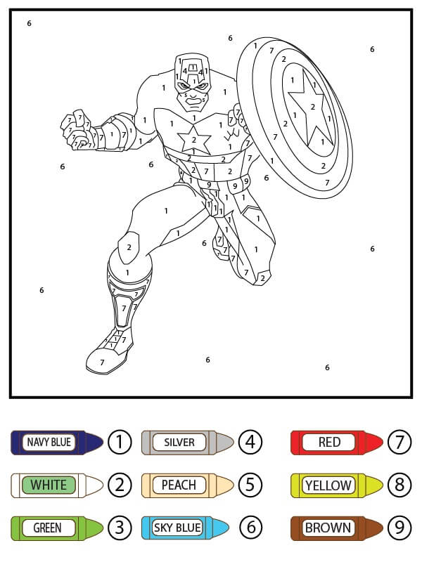 Captain America With Shield Color By Number coloring page Download, Print or Color Online for Free