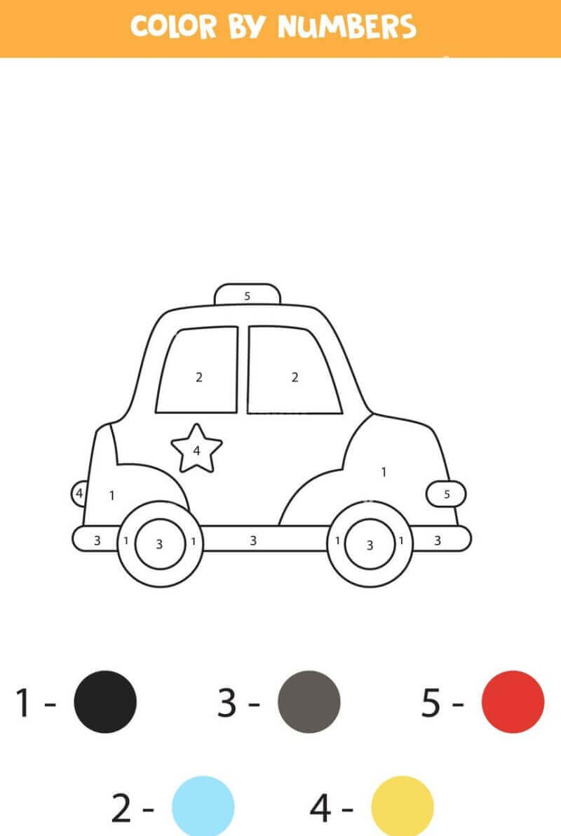 Cartoon Police Car Color By Number coloring page - Download, Print or