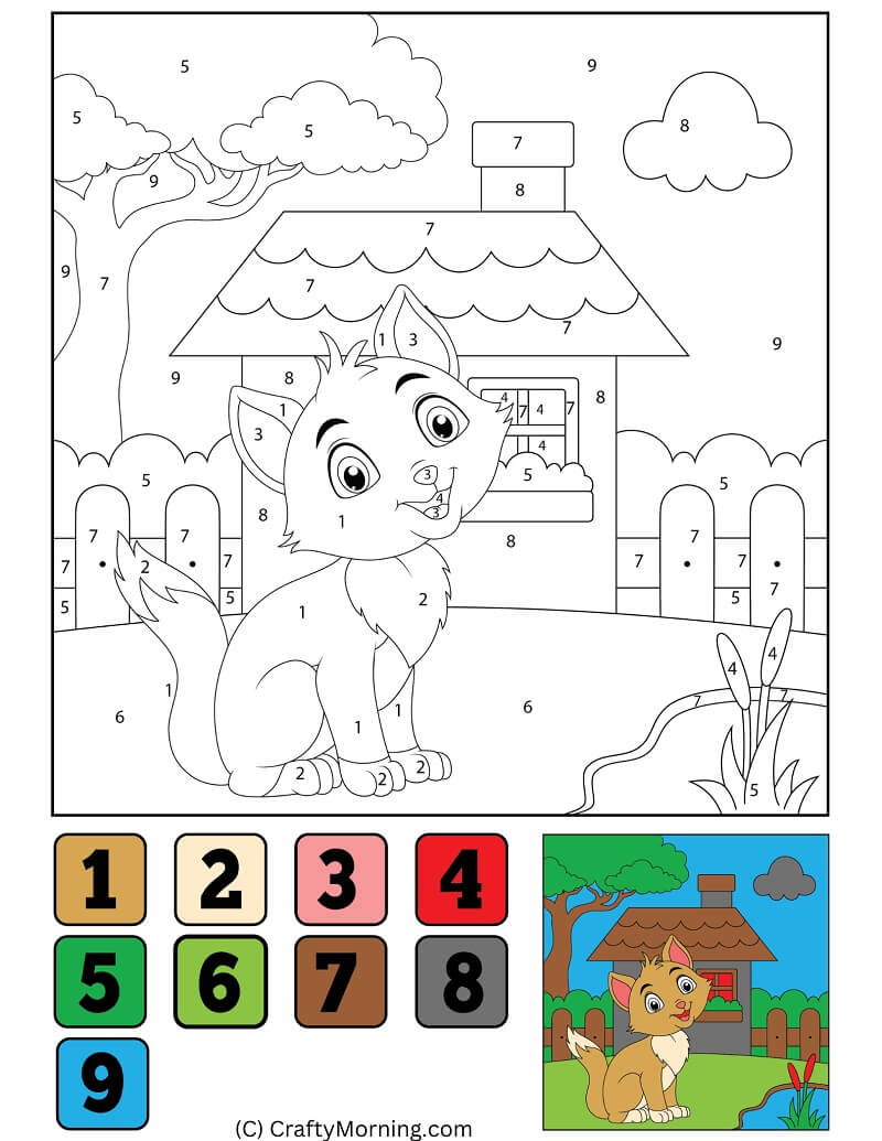 Cat And House Color By Number coloring page Download, Print or Color