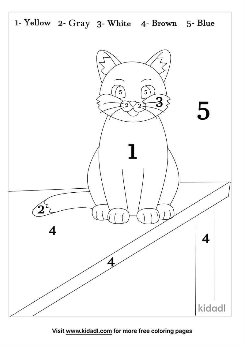 Cat Sitting On The Table Color By Number coloring page Download