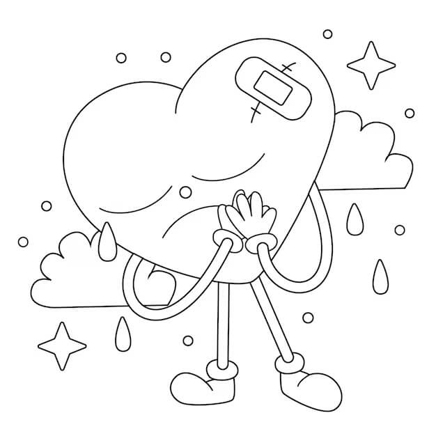 Cute Sad Broken Heart coloring page Download, Print or Color Online