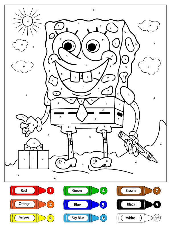 Fun SpongeBob Holding Pencil Color By Number coloring page Download