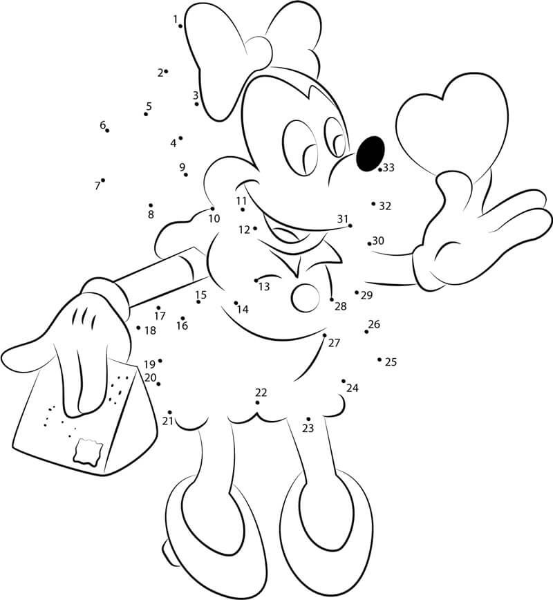 Minnie Mouse With Heart Color By Number coloring page Download, Print