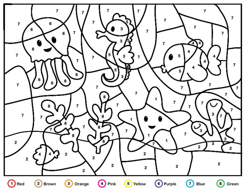 Beach & Ocean Color By Number coloring pages - ColoringLib