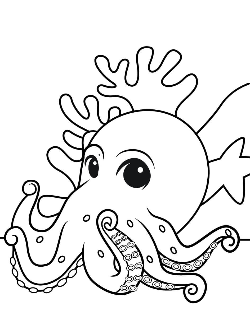 Octopus With Coral coloring page Download, Print or Color Online for Free