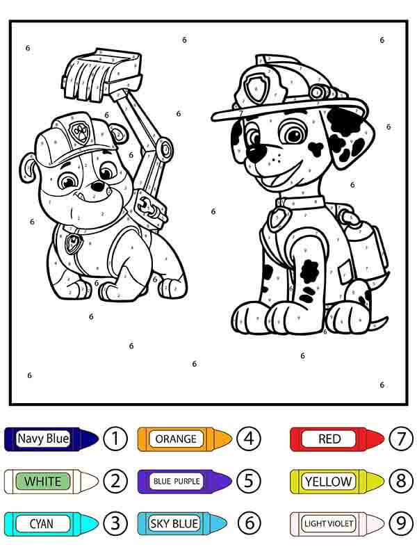 Rubble And Marshall Color By Number coloring page - Download, Print or