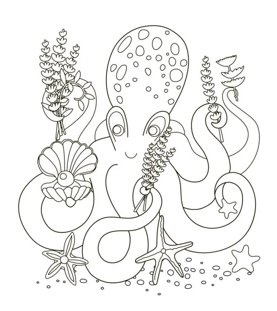 Smiling Cartoon Octopus coloring page Download, Print or Color Online