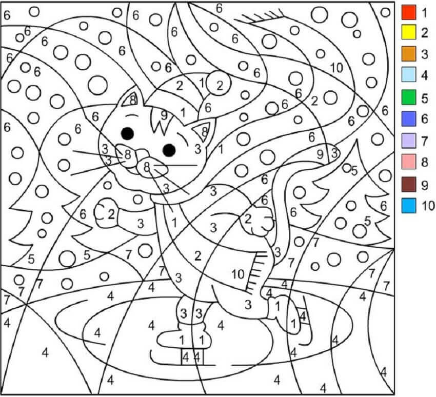 Snow Cat Color By Number coloring page Download, Print or Color