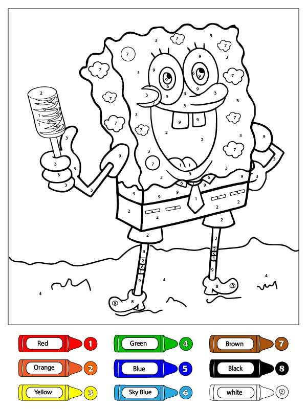 SpongeBob Color By Number coloring pages ColoringLib