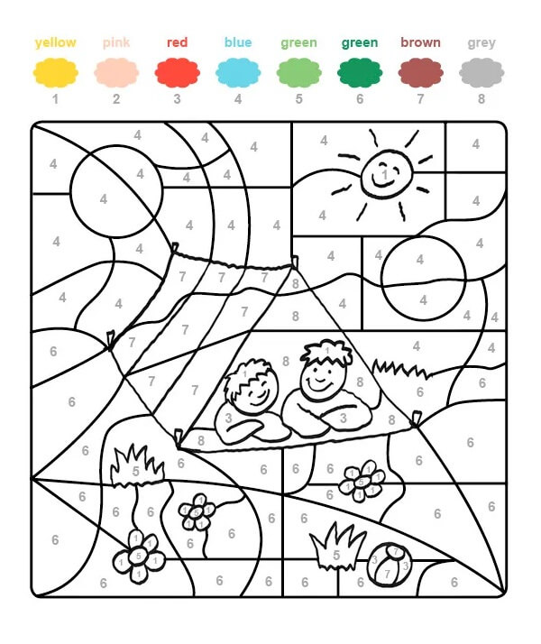 Two Boys Camping Color By Number coloring page Download, Print or