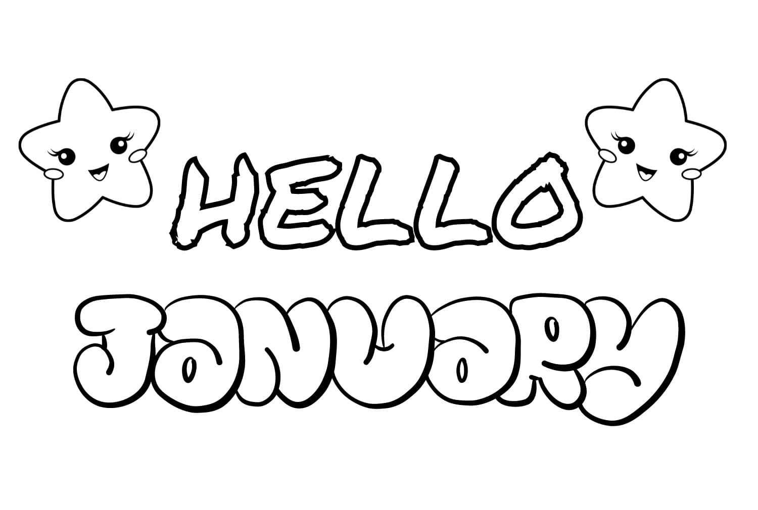 Hello January coloring page Download, Print or Color Online for Free