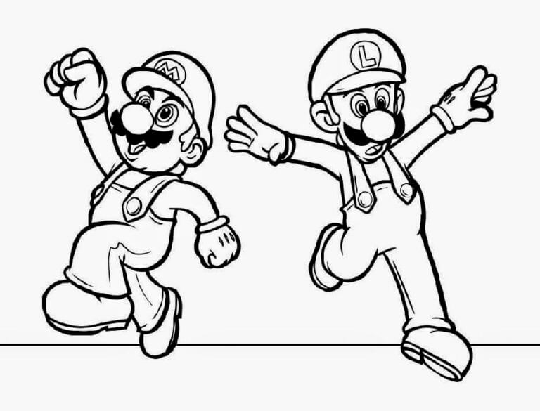 Mario And Luigi Jumping coloring page Download, Print or Color Online