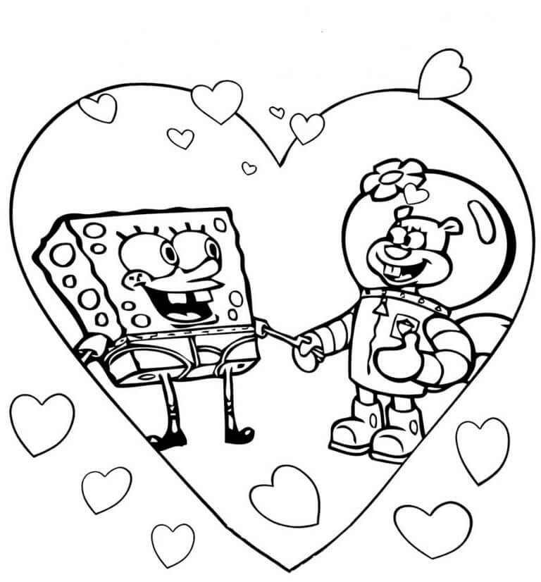 Sandy Cheeks And SpongeBob In Love coloring page Download, Print or