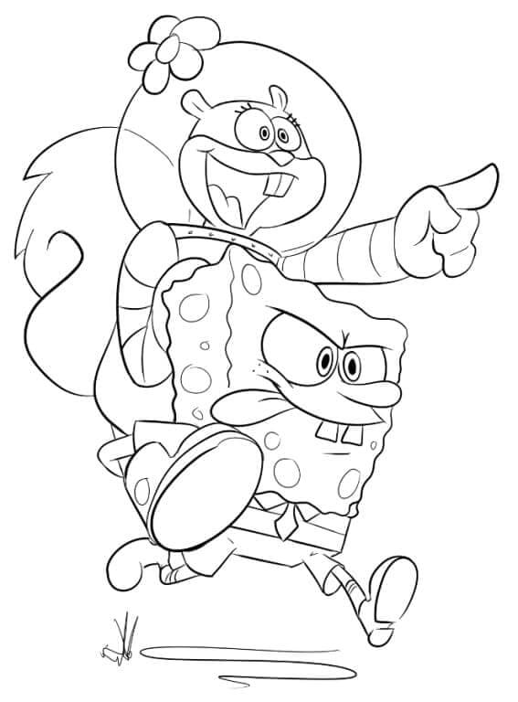 Sandy Cheeks Riding SpongeBob coloring page Download, Print or Color