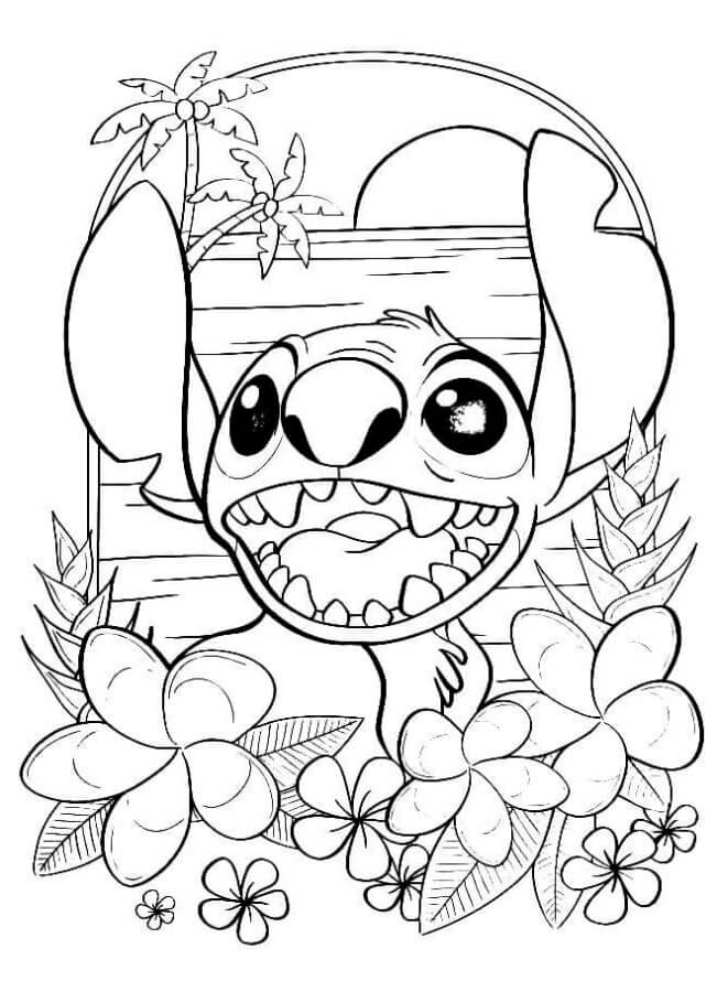 Stitch In Front Of a Sunset coloring page Download, Print or