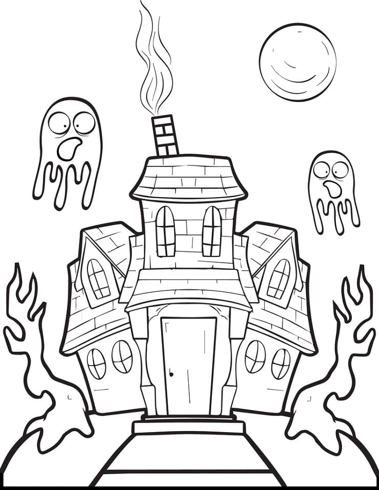 Haunted House and Ghosts coloring page Download, Print or Color