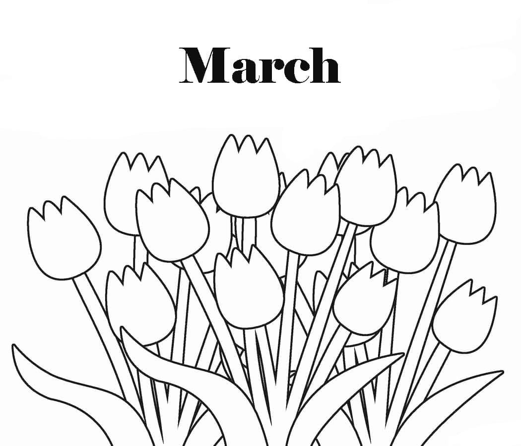Flowers for March coloring page Download, Print or Color Online for Free
