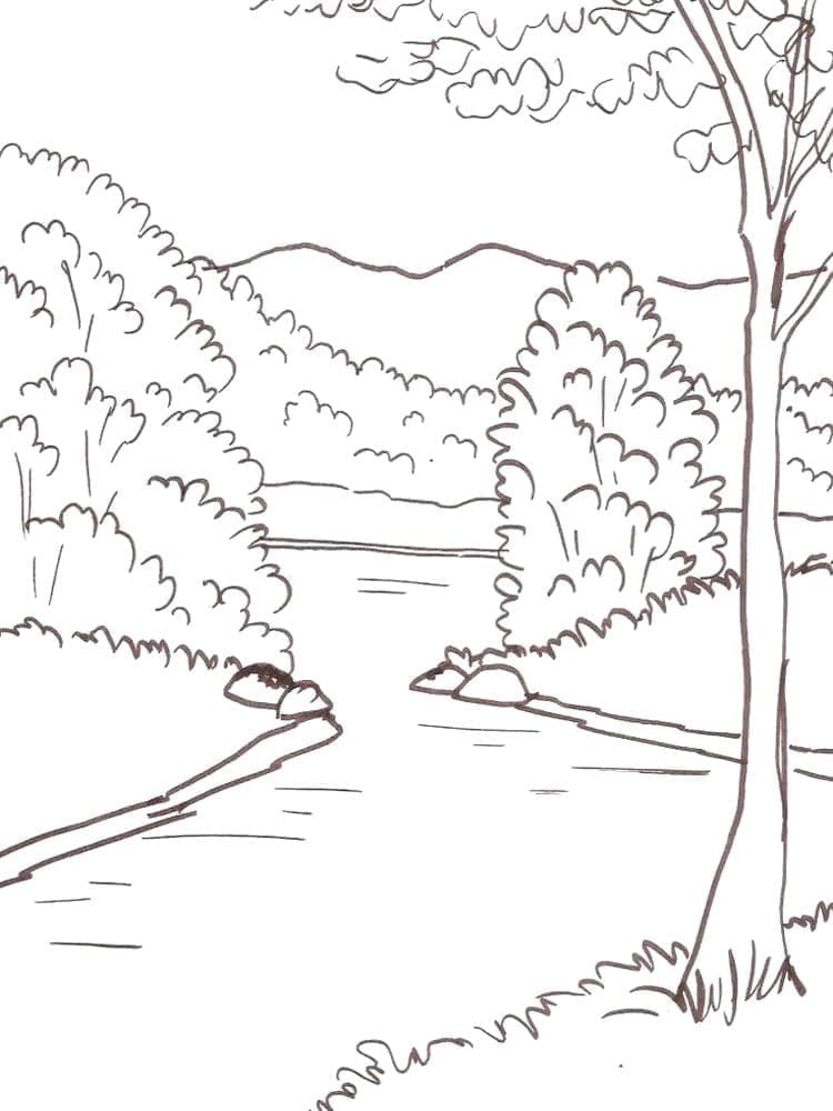River Landscape coloring page Download, Print or Color Online for Free