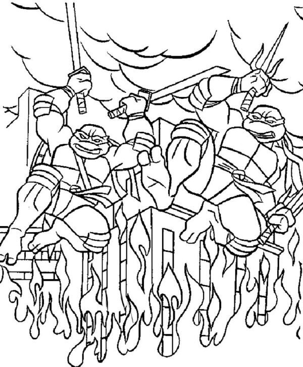 Turtles on Fire coloring page Download, Print or Color Online for Free