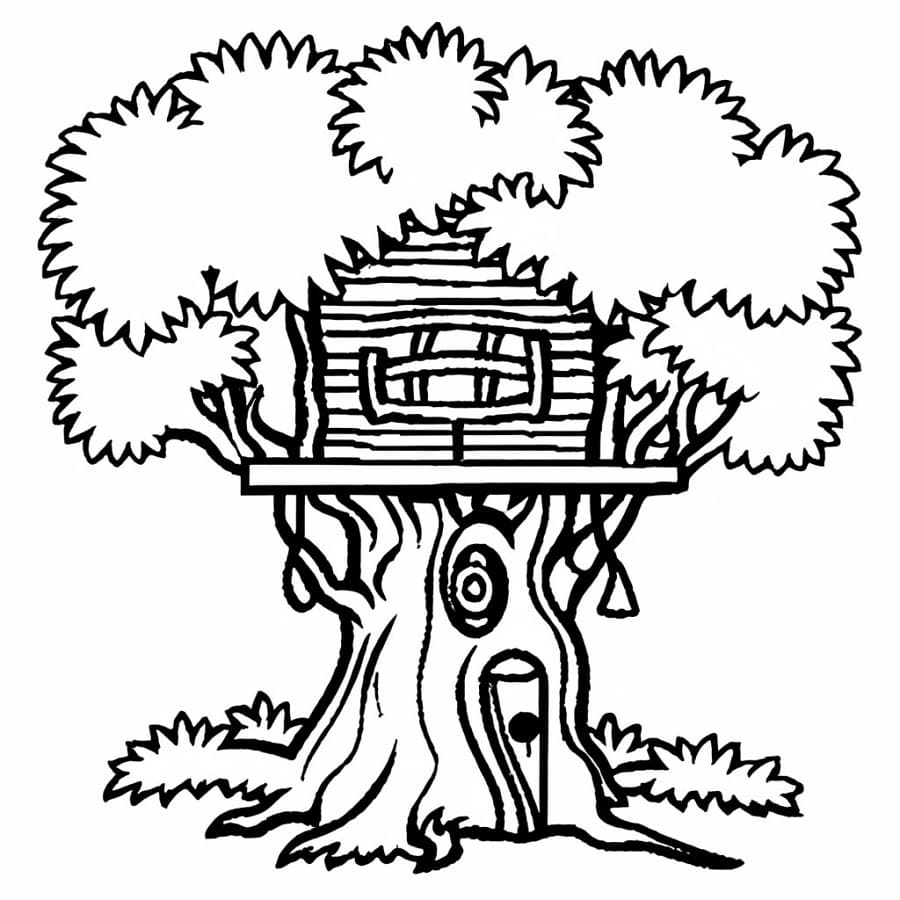 Simple Tree House coloring page Download, Print or Color Online for Free