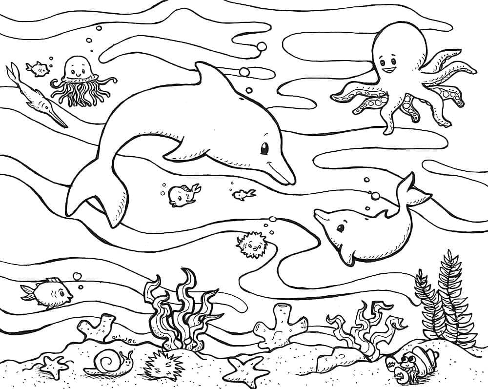 Creatures in Ocean coloring page Download, Print or Color Online for Free