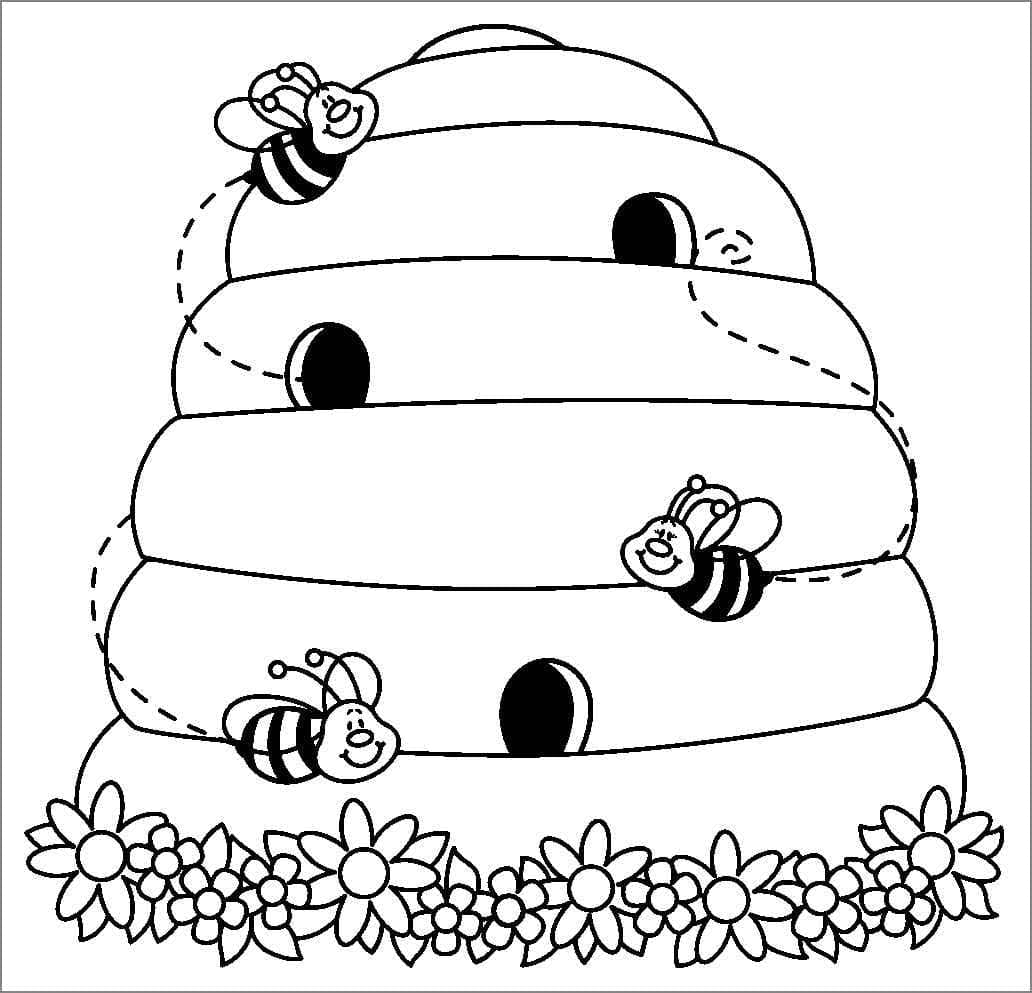 Bees with Beehive coloring page Download, Print or Color Online for Free