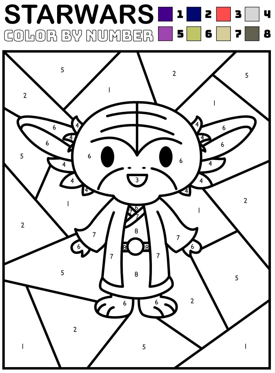 Color by Number Star Wars Yoda coloring page Download, Print or Color