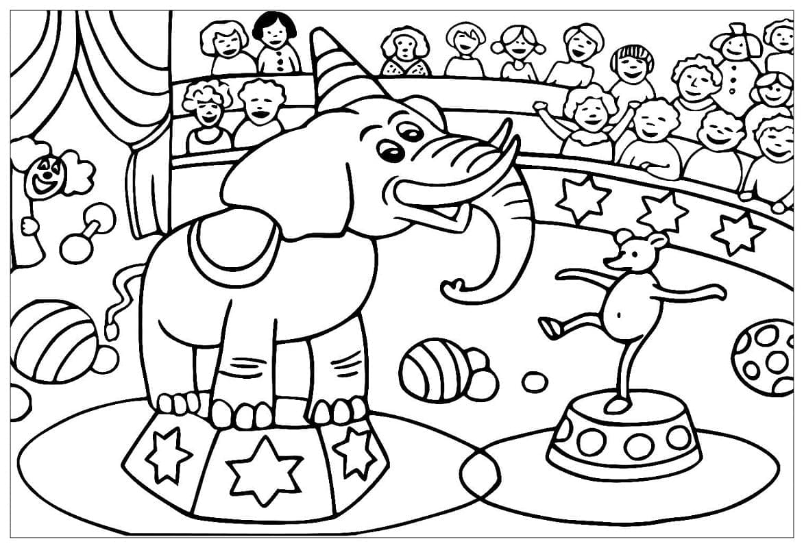 Happy Circus Elephant coloring page Download, Print or Color Online