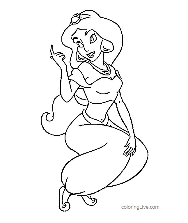 Princess Jasmine Coloring Pages (Jasmine, Aladdin, Rajah the Tiger