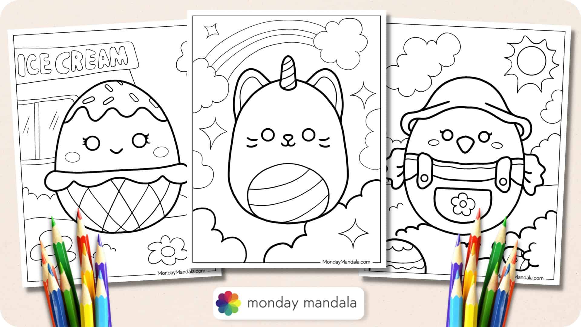 Squishmallow Coloring Pages (10 Printable Sheets, Simple to Draw, Easy