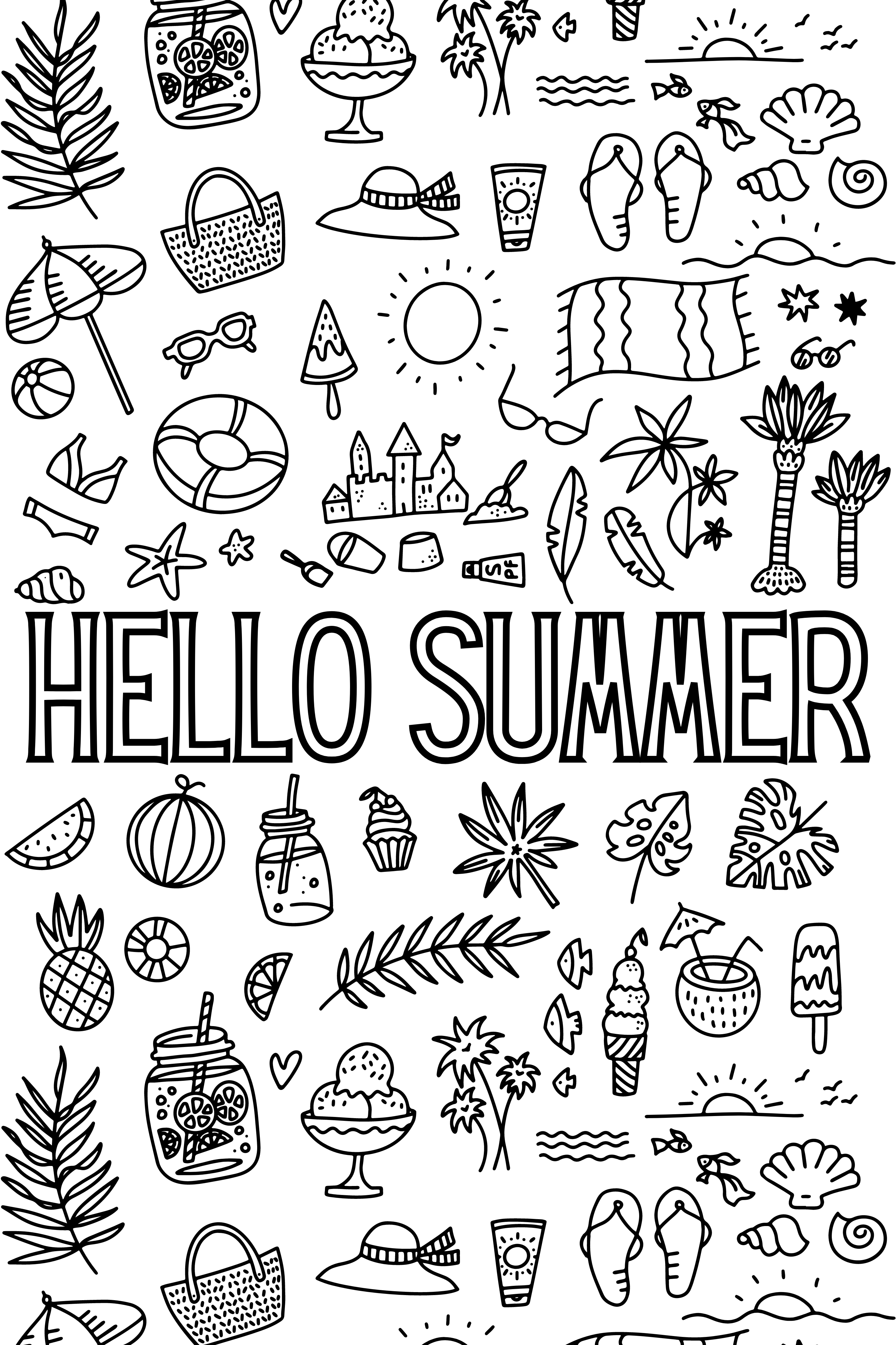 Summer Coloring Pages (16 Printable Sheets, Simple to Draw, Easy for