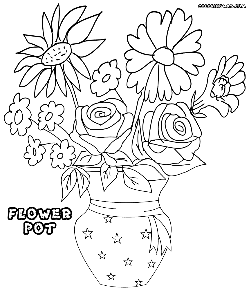 Coloring Page Flowers In Flower Pots Coloring Nation