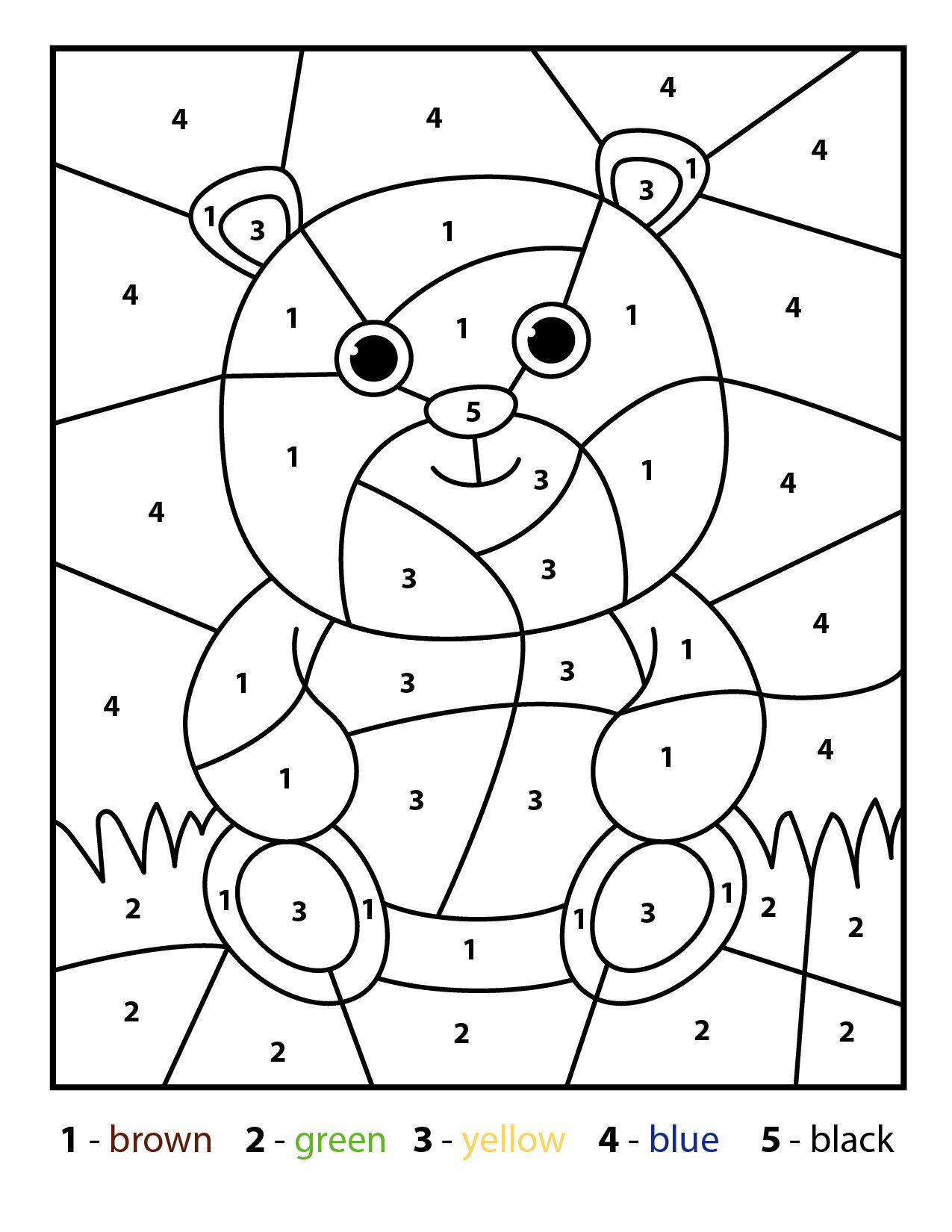 Bear Color By Number Kids Printable Various Theme Coloring - Coloring