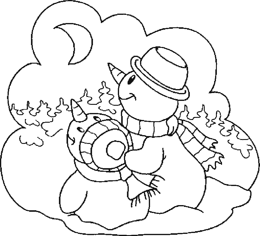 Two Snowman In The Night Coloring Page Coloring Page Coloring Nation