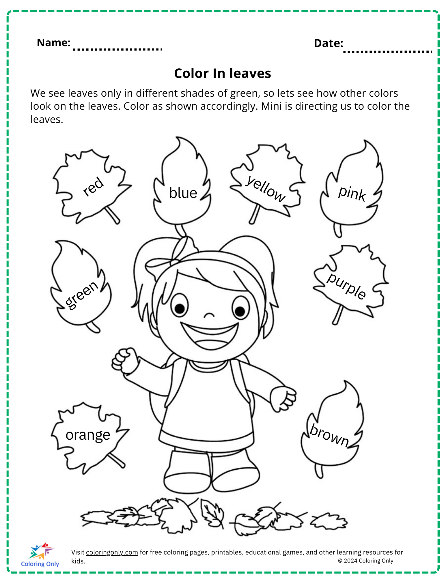 Color In leaves free Printable Worksheet