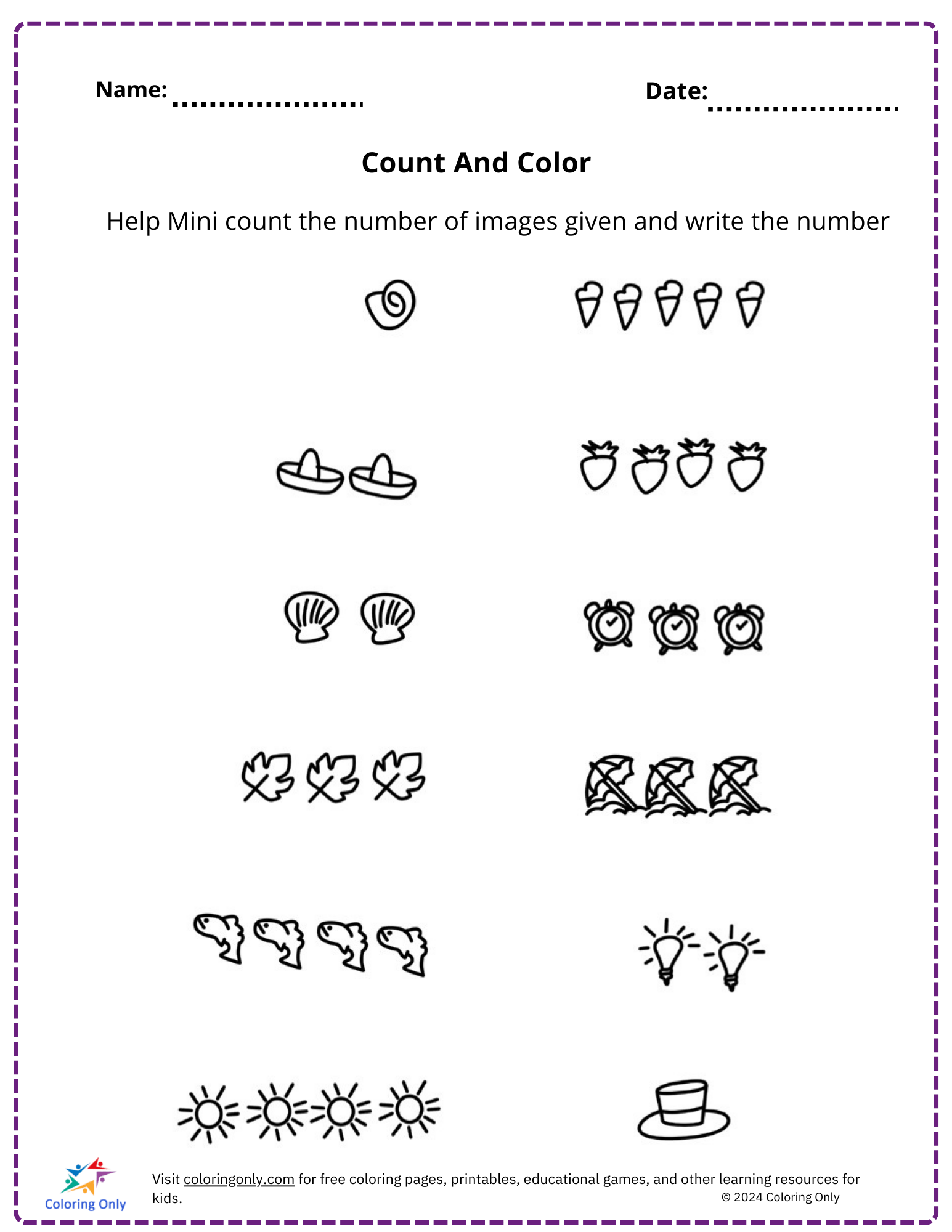Count And Color Free Printable Worksheet