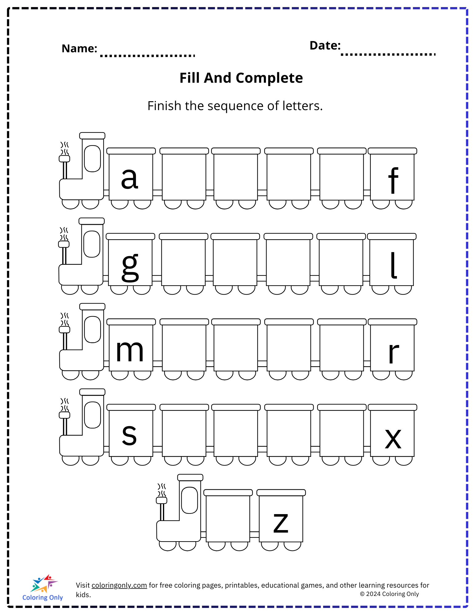 Fill And Complete Free Printable Worksheet