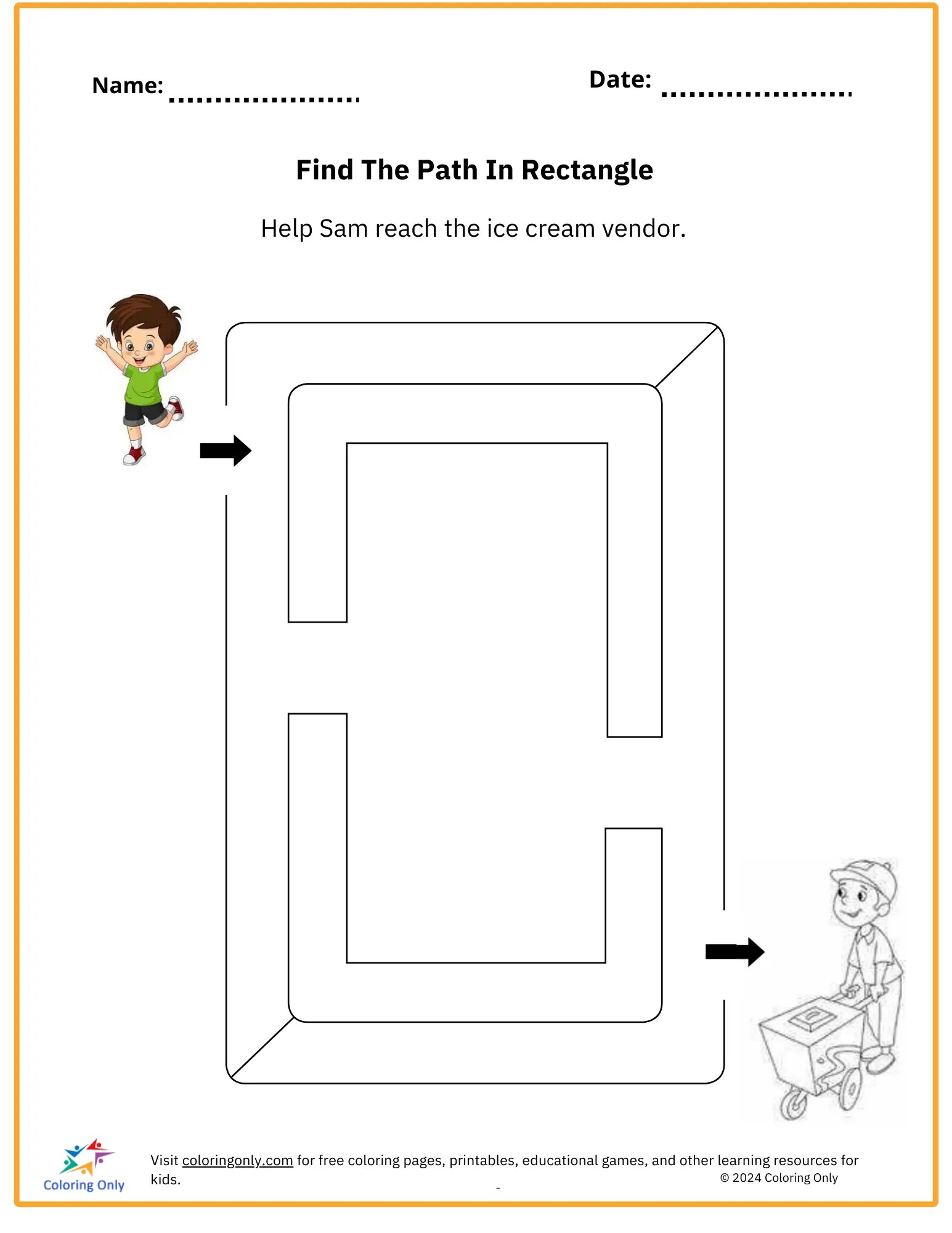 Find The Path In Rectangle Free Printable Worksheet Coloring Pages